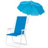 1 Pack Heavy Duty Steel Beach Chair with Umbrella, XL Size 15" Seat Height Royal Blue, Oxford Cloth with Support Bar, Single Position Adjustable