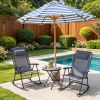 Gray Outdoor Folding Rocking Chair Set with Side Table 2 Rocking Chairs And 1 Table with Tempered Glass Armrests for Patio Seating