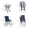 3-Piece Blue Rocking Bistro Set: Patio Chairs & Glass Coffee Table