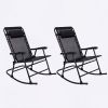 Folding Rocking Chair Set of 2, Outdoor Patio Rockers with Padded Headrest, Portable Leisure Chairs for Porch, Garden, Camping, Smooth Glide, Black