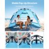 Beach Tent Sun Shelter for 4 Person, Pop Up Beach Tent UPF 50+ Protection, Portable Sun Shade Canopy with Carrying Bag and Sand Pockets