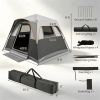 Gray Light-Blocking Outdoor Cabin Tent, Large 9x9ft Interior Windproof Rainfly Tent with Carry Bag Ground Stakes Ropes for Family Group Camping