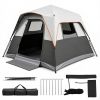 Gray Light-Blocking Outdoor Cabin Tent, Large 9x9ft Interior Windproof Rainfly Tent with Carry Bag Ground Stakes Ropes for Family Group Camping