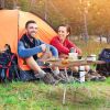2 Pack Folding Camping Table with Wood-grain Tabletop for Hiking Party with The Carrying Bag for Beach, Picnic, Camping or BBQ