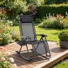 Black Outdoor Rocking Chair Foldable Reclining Zero Gravity Lounge Rocker with Pillow Cup & Phone Holder Combo Design with Folding Legs