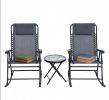 Gray Outdoor Folding Rocking Chair Set with Side Table 2 Rocking Chairs And 1 Table with Tempered Glass Armrests for Patio Seating