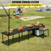 Outdoor Mobile Kitchen, Portable Multifunctional Camp Box with Wheels All in One Integrated Cooking Station with Windproof Stove
