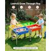 Sensory Table for Toddlers, Kids 4-Station Sand and Water Adjustable Play Table with Detachable Storage Bins and Non-Slip Feet, Carbon Steel Frame