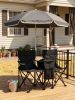 Portable Folding Picnic Chair Set with Umbrella, 2-Person Outdoor Camping Chairs Cup Holders, Foldable Beach Chair Set for Patio, Camping, Backyard