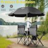 Portable Outdoor 2-Seat Folding Chair with Removable Sun Umbrella Black
