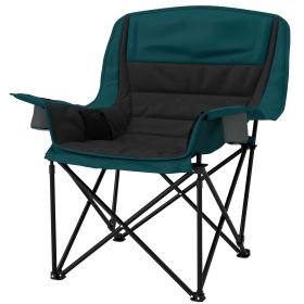 Padded Camping Chair for Adults, Portable Folding Camping Chair with Side Pockets, Cup Holders, Carry Bag, Black (Color: Black)