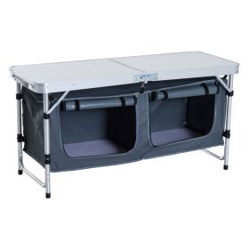 47" Aluminum Portable Camping Table, Folding Picnic Table with Handle & Storage, Silver (Color: Silver)