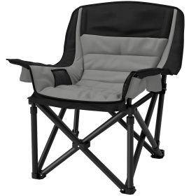 Padded Camping Chair for Adults, Portable Folding Camping Chair with Side Pockets, Cup Holders, Carry Bag, Gray (Color: Gray)