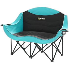 Padded Folding Camp Chair for Adults, Double Camping Chairwith Armrests, Cup Holders, Carry Bag for Outdoor, Green (Color: Green)