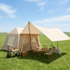 5.72m² Inflatable Camping Tent, Easy Setup 4 Season Windproof Glamping Tent with Mesh Windows & Pump, Outdoor Cotton Tent