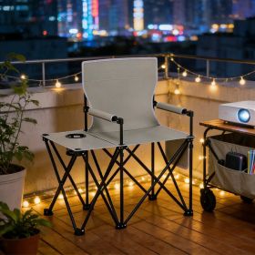 Oversized Camping Chair with Side Table and 2 Storage Pockets PU Coated Oxford Cloth for Camping, RV Trip or Family Travel (Main Color: Gray, Main Material: Metal)