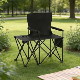 Oversized Camping Chair with Side Table and 2 Storage Pockets PU Coated Oxford Cloth for Camping, RV Trip or Family Travel (Main Color: Black, Main Material: Metal)