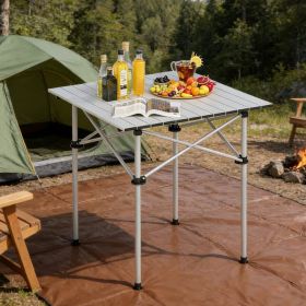Folding Roll-up Camping Table with Metal Legs with Carrying Bag Non-slip Foot for Camping, Picnics, and Beach Trips (Main Color: Silver, Main Material: Metal)