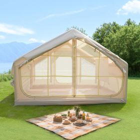 6.3m ² Inflatable Camping Tent , 4 Season Waterproof Windproof, Clear Skylight & 420D Oxford Waterproof, Air Tent with Mesh Windows/Doors (Main Color: Beige, Main Material: oxford fabric)