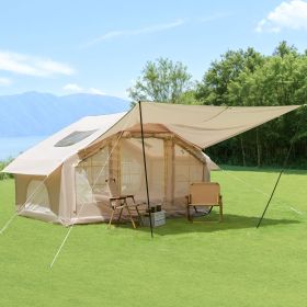 6.3m ² Inflatable Camping Tent with canopy , 4 Season Waterproof Windproof, Clear Skylight & 420D Oxford Waterproof, Air Tent with Mesh Windows/Doors (Main Color: Beige, Main Material: oxford fabric)