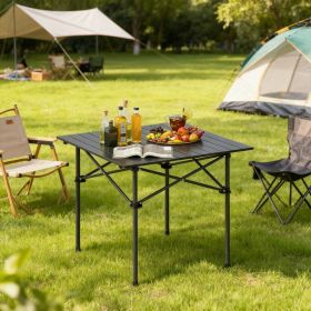 Folding Roll-up Camping Table with Metal Legs with Carrying Bag Non-slip Foot for Camping, Picnics, and Beach Trips (Main Color: Black, Main Material: Metal)