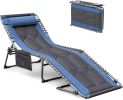 4-Fold Padded Portable Folding Outdoor Chaise Lounge Heavy Duty Reclining Chair with Pillow & Side Pocket