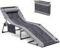 4-Fold Padded Portable Folding Outdoor Chaise Lounge Heavy Duty Reclining Chair with Pillow & Side Pocket