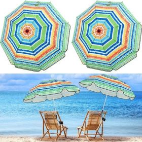 2 Pcs Automatic Chair Umbrella with Universal Clamp 44" UPF 50+ Portable Clamp on Beach Chair Adjustable Wheelchair Umbrella for Outdoor Patio Parasol (Color: Blue and Colorful Stripe)