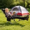 Portable Folding Camping Chair with Removable Footrest Waterproof Oxford Cloth Support 220lbs Multifunctional Recliner Chair with Cup Holder & Side Po