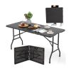5FT Folding Picnic Table with Wood Grain HDPE Tabletop and  Non-slip Foot Pads