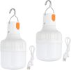 Camping Lantern, 2 Pack Rechargeable LED Tent Lamp Lights Bulb Portable Hanging 3 Lighting Modes 90W with Clip Hook for Camping, Hiking, Fishing