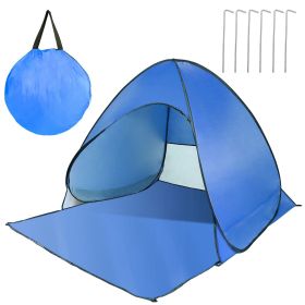 Pop Up Beach Tent Sun Shade Shelter Anti-UV Automatic Waterproof Tent Canopy for 2/3 Man w/ Net Window Storage Bag for Outdoor Beach Camping Fishing U (Color: Blue)