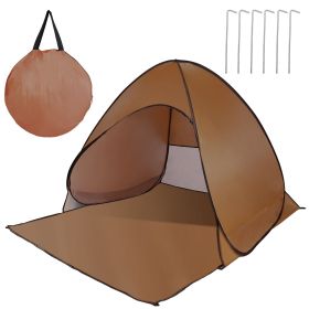 Pop Up Beach Tent Sun Shade Shelter Anti-UV Automatic Waterproof Tent Canopy for 2/3 Man w/ Net Window Storage Bag for Outdoor Beach Camping Fishing U (Color: Coffee)