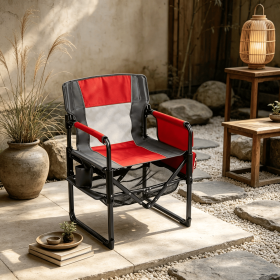 Outdoor Camping Chair Heavy Duty with Cup Holder And Side Pocket for Comfortable Seat during Camping Trips (Color: Red + Grey)