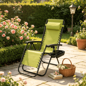 Portable Zero Gravity Chair with Cup Holder And Tray Backrest Adjustable Outdoor Recliner Camping Lawn Furniture (Color: Green)