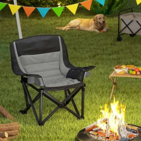 Padded Camping Chair for Adults, Portable Folding Camping Chair with Side Pockets, Cup Holders, Carry Bag, Gray (Color: General)