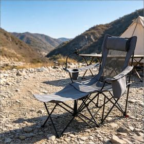 Outdoor Camping Reclining Chair 2 in 1 with 3 Level Adjustable Backrest Lightweight Portable Folding Chair for Picnic Travel Hiking (Color: Grey + Black)
