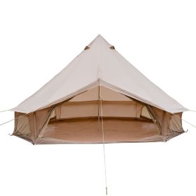 13.1FT Oxford Bell Tent for Family Camping Spacious Yurt Tent with Stove Jack, 4 Season Glamping Shelter, Waterproof Oxford Hot Tent for 4-8 People (Color: Beige, size: 13.1 FT)
