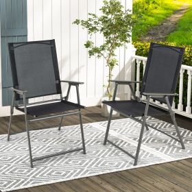 2 Pieces Patio Folding Chairs with Armrests for Deck Garden Yard (Color: Black)