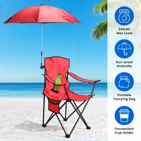 Camping Chair with Umbrella Lightweight Foldable Outdoor Chair with Cup Holder Detachable Sun Canopy Carrying Bag 330LBS Max Load for Beach Picnic Tra (Color: Red)