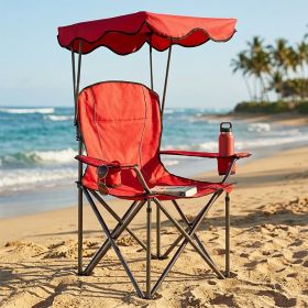 Portable Folding Beach Canopy Chair with Cup Holders for Beach, Picnic, Fishing and Football Games (Main Color: Red, Main Material: PVC)
