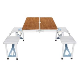 136*85.5*67cm 50kg Aluminum Alloy Table And Chair One Piece Camping One Piece Table And Chair Wood Grain Color (Color: as picture)
