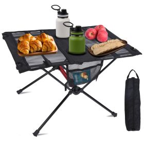 Portable Folding Camping Table Foldable Beach Table Aluminum Alloy Frame with 2 Cup Holders 2 Side Pockets Carry Bag for Picnic Camping Hiking Beach B (Color: Black)