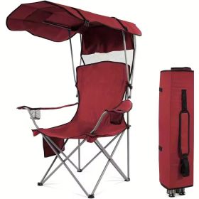 Oversized Camping Chair with Canopy Heavy Duty Folding Outdoor Chair with Armrest Cup Holder and Carry Bag Portable Camp Chair for Beach Fishing Picni (Color: Wine Red)