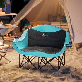 Padded Folding Camp Chair for Adults, Double Camping Chairwith Armrests, Cup Holders, Carry Bag for Outdoor, Green (Color: General)