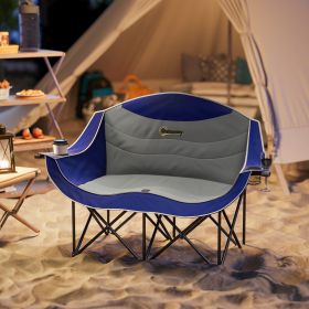 Padded Folding Camp Chair for Adults, Double Camping Chairwith Armrests, Cup Holders, Carry Bag for Outdoor, Blue (Color: General)