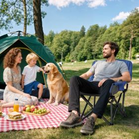 Padded Camping Chair for Adults, Portable Folding Camping Chair with Side Pockets, Cup Holders, Carry Bag, Light Gray (Color: General)