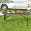 5FT Folding Picnic Table with Wood Grain HDPE Tabletop and  Non-slip Foot Pads