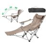 Reclining Camping Chair with Footrest 4-Position Adjustable Outdoor Folding Chair Heavy Duty Portable Camping Lounge Chair with Headrest Cup Holder &