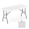 5FT Folding Picnic Table with Wood Grain HDPE Tabletop and  Non-slip Foot Pads